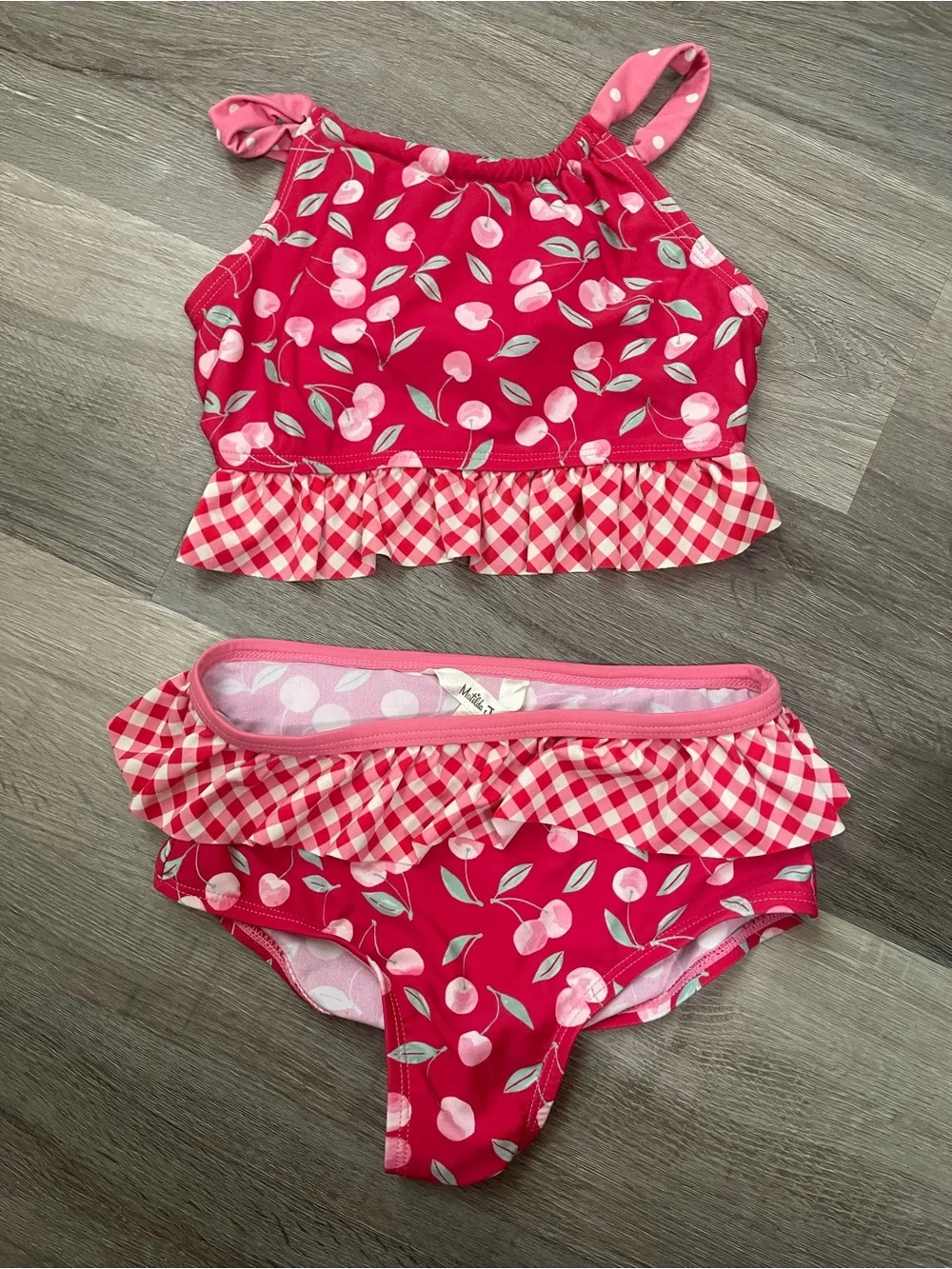 Matilda Jane Pink Red Cherry Print Ruffle Two-Piece Girls Bikini‎